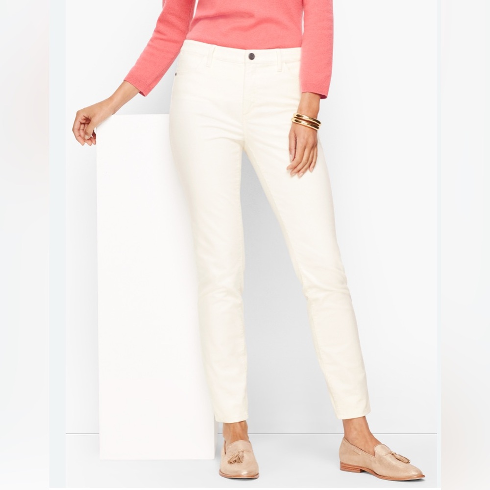 Talbots Corduroy Cotton Flawless Sparkly White Slim Ankle Mid-Rise Pants, 12